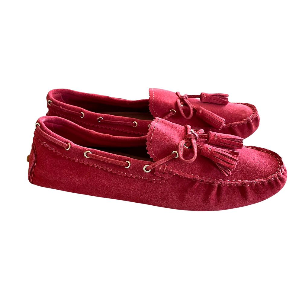 COACH Size 9.5B Red Suede Nadia Tassels Moccasins Slip-On Flat Loafers Women NEW